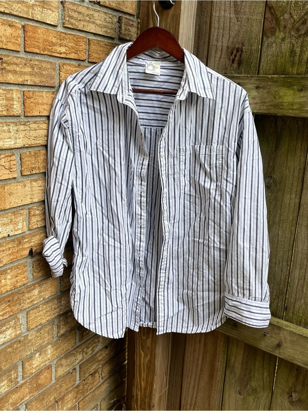 aerie White Oversized Button-Down Shirt with Blue Stripes 100% Cotton